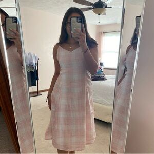 Red and white midi dress